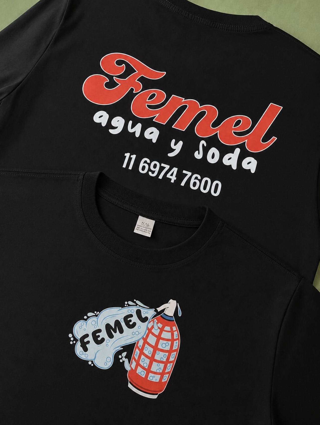 Remera estampada con DTF para Femel Agua y Soda